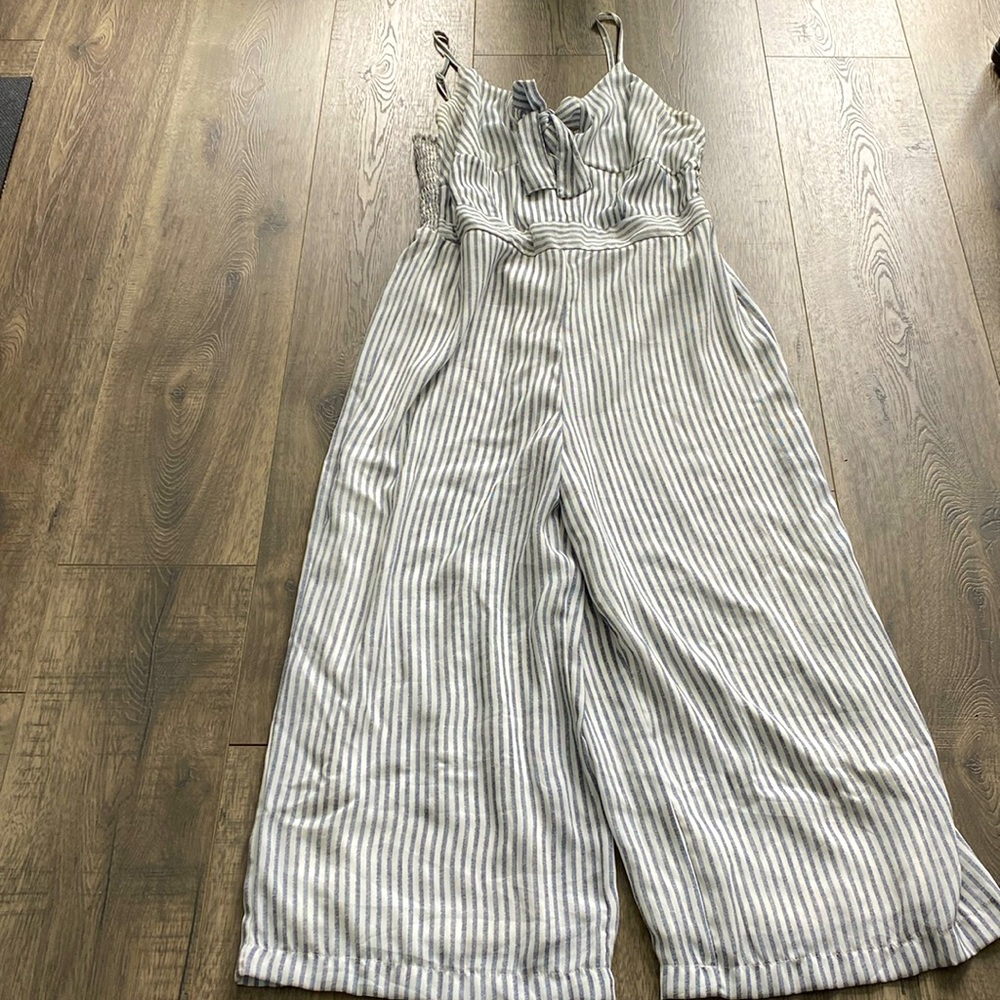 Navy striped polyester jumpsuit